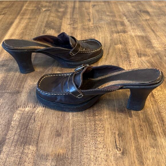 VTG Mudd Toni Platform Mules Chunky Heel Buckle Faux Leather 90s Y2K Brown Sz 10 - Picture 6 of 12